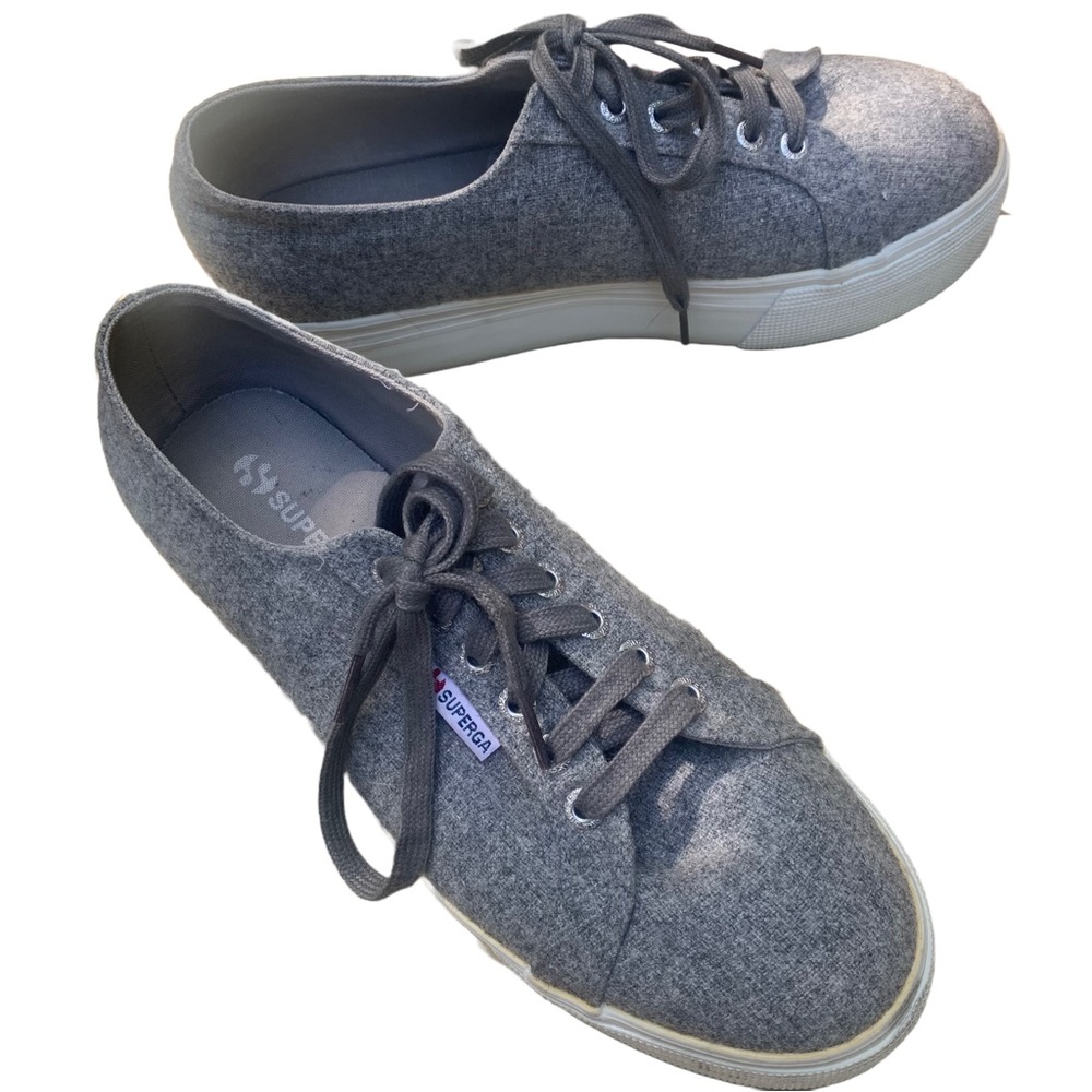 Superga Sneakers Gray Wool Platform Lace‎ Up Women’s size 10